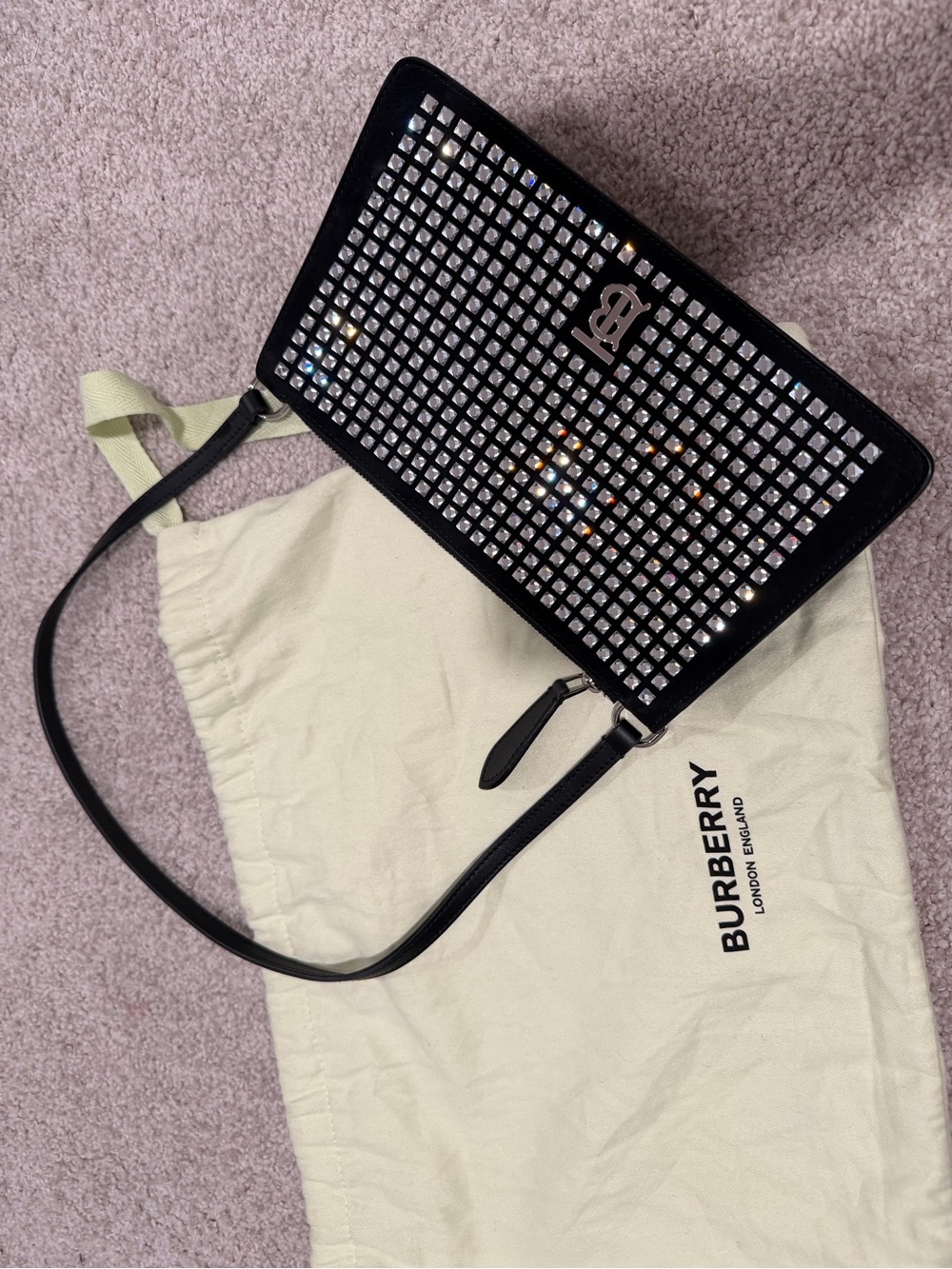 Burberry Black Crystal Grid Shoulder Bag